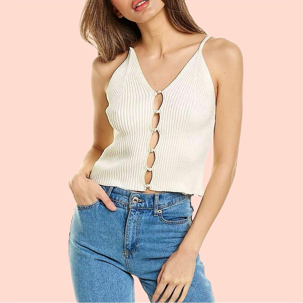 BCBGeneration Women's Ribbed Button Front Cage Sweater Tank Top.